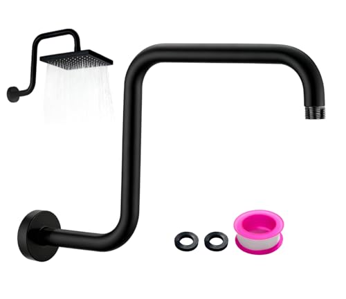 13 Inches Shower Head Extension Arm with Flange,Shower Head Pipe,S Shape Shower Pipe Extension,Black...