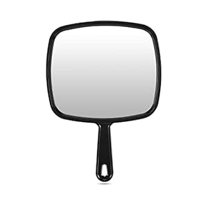 PROTECLE Extra Large Hand Mirror, Salon Barber Hairdressing Handheld Mirror with Handle (Square Black 9″ x 12.4″)