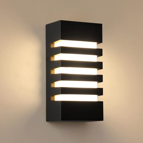 Riserva Lámpara de Pared Exterior, IP65 Impermeable Apliques de Pared Negro, 18W Iluminación LED Pared Moderno para Jardín, Terraza, Patio, Blanco cálido 3000K