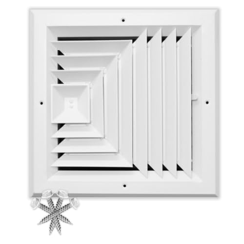 10x10 Supply Air Vent Cover 3-Way Diffuser for Ceiling Duct Opening - Adjustable Square Extruded Rust Proof Aluminum Grill by HVAC Premium - White - Overall Size: 13' x 13'