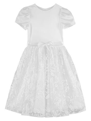 Flower Girl Short Sleeve Dress for Wedding Puffy Tulle Embroidery Pageant Prom Ball Gown with Belt4
