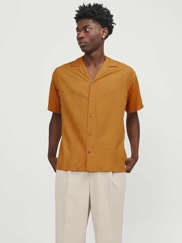 JACK & JONES Erkek JPRCCAARON TENCEL RESORT SHIRT S/S SN Gömlek Turuncu XL - Görsel 2