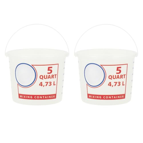 O2ktb 5 Quart Measuring Buckets 2-Pack – Durable Plastic Mixing Containers with Easy Read Markings, Sturdy Grip Handle for Home, Garage, and Workshop Use