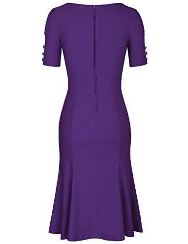 Image of MUXXN Women's Vintage 1950s Midi Crew Neck Short Sleeve Party Cocktail Work Casual Bodycon Dress
