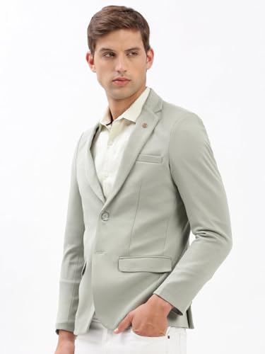 Image of SHOWOFFFF Men Solid Single Breasted Casual Blazer | Notched Lapel Full Sleeves Cotton Blazer for Mens | Slim Fit Regular Length Blazer for Men's