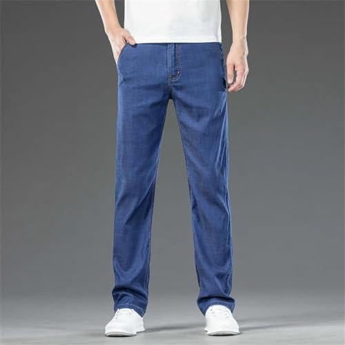 Men's Ultra Thin Stretch Lyocell Jeans Loose Fit Straight Leg Business Classic Casual Denim Trousers3