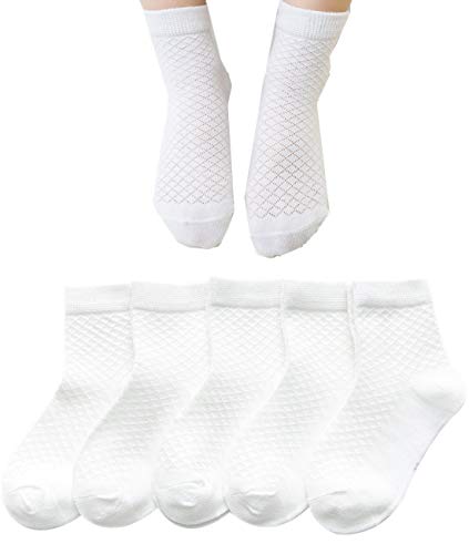 BEHELE Baby Socks Girl Boy White Thin Mesh Socks Toddler Infant Cotton Ankle Socks 5 Pairs 0-12T (L(6-8T))