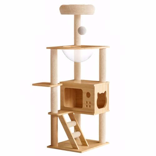 Árbol para gatos de madera sólida con cápsula transparente miniatura 7