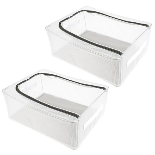 Abizarch 2 Pcs Steel Frame Hat Organizer with Lid and Handle Foldable Hat Storage Transparent Hat Holder PVC Hat Container Dustproof Hat Storage Box Stackable Hat Case for Baseball Caps White ZHAZHAMO