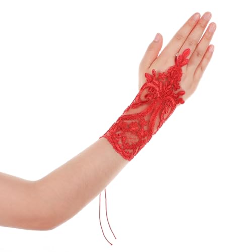 Spitzenhandschuhe Fingerlos Brauthandschuhe Damen Kurze Netzhandschuhe Spitze Elegant Handschuhe Mädchen Elastisch Abendhandschuhe Sommer Braut Spitzenhandschuhe für Hochzeit Abschlussball Party