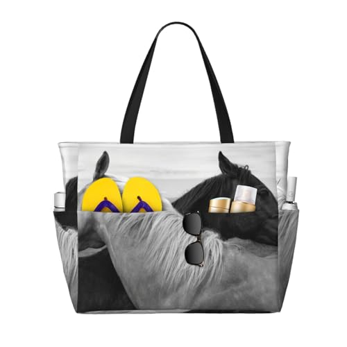 Sac à bandoulière femme imprimé cheval blanc sac de plage grand format fourre-tout
