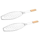 CLISPEED 2 Stück Pack Faltbarer Fischgrillkorb aus Dickem Edelstahl mit Hitzebeständigem Holzgriff Abnehmbarer Grillhalter für Grill Camping und Garten