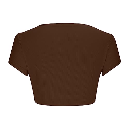 Women Knit Sweaters Tops Casual Short Sleeve Fashion Teen Girls Y2K Crop Top Base Layer Shirt Blouse Tunic Fall Outfits3