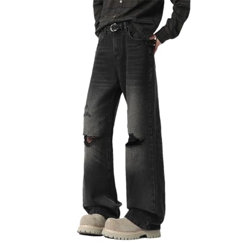 Men's Worn-Out Jeans Hole Design Loose Denim Pants Straight Menwear