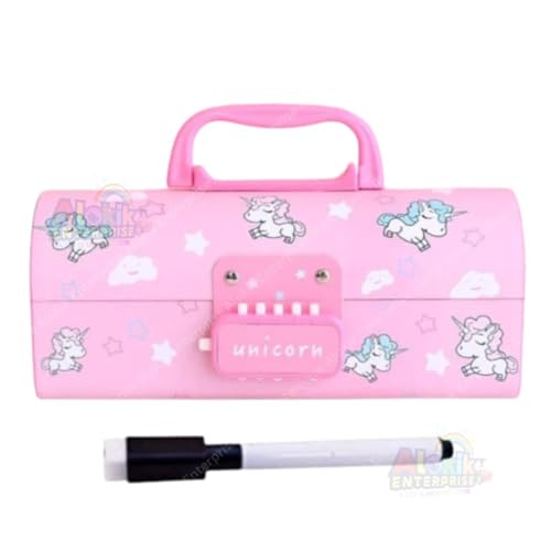 Image of New Cartoon Theme Pencil Box with Push Pull Eraser Set for Kids | Suitcase Style Password Lock Stationery Organizer | School Supplies Gift Combo for Boys & Girls (Unicorn Pink Pencil Box New)