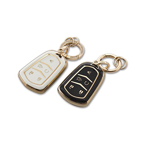 Shejisi Car Key Fob Cover Gold Soft Keychain,Girly Full Covers Keys Shells,Beautiful And Shiny Automotive Accessories,New Car Key Holder,Compatible With Cadillac Escalade Cts Ct6 Srx Xt5 Ats 5-Buttons #TOP4