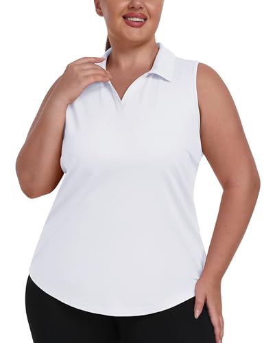 MoFiz Women's Plus Size Sleeveless Golf Polo Shirt Racerback V-Neck Oversized Golf Tops Summer Workout Collared Tennis Tops
