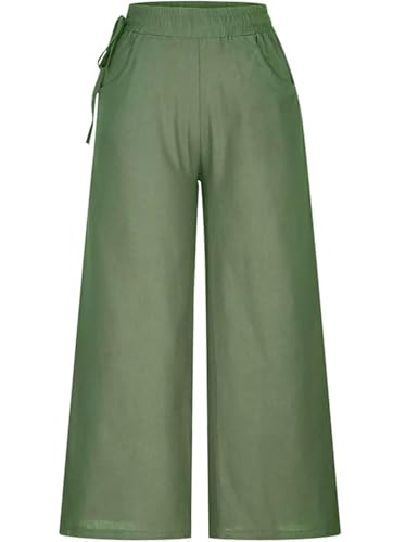 Image of KOTTY Women's Crumble Fabric High Waist Solid Color Drawstring Wide Leg Trousers Loose with Pockets