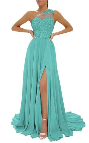 One Shoulder Prom Dresses Sleeveless Formal Dresses Side Split Evening Dresses Chiffon Party Dresses 2024 Lace Illusion Back
