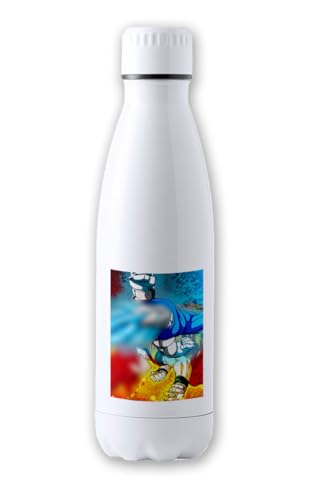 MERCHANDMANIA BIDON TÉRMICO AISLANTE 500 ML ACERO INOXIDABLE serie dibujos lucha artes marciales guerreros tapon seguridad botella deportivo