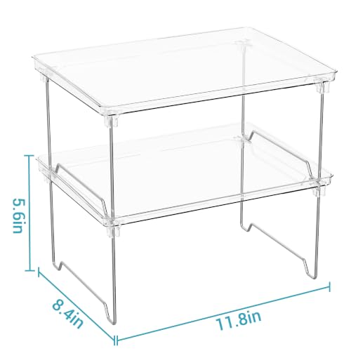 STARLATTA 2 Pcs Cabinet Organizer Shelf, Stackable Kitchen Counter Shelves, Spice Rack,Countertop Organizers, Clear Plastic Storage Shelves Rack for Makeup,Bathroom,Cupboard,Desk,Pantry Organization - Image 3