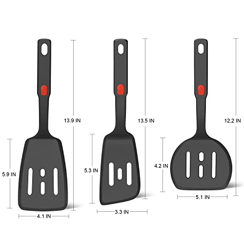 Potwiy Silicone Spatula Turner Set, 600˚F Heat Resistant Cooking Rubber Spatulas For Nonstick Cookware, 3 Pack Large Flexible Kitchen Utensils Slotted Spatula Flipper For Fish, Pancake, Egg, Burger #TOP5