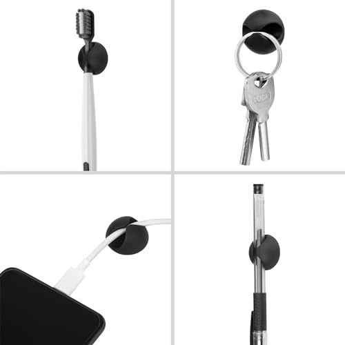 Flezoo Pinzas Porta Cables Adhesivas, 30 unidades, organizador de cables negro para escritorio, oficina o mesita de noche miniatura 6