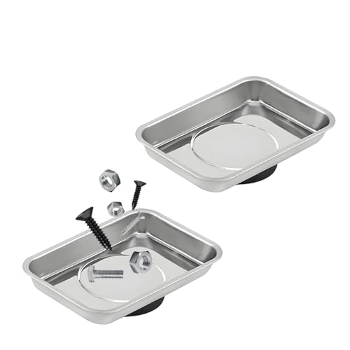 ZNDAW 2 PCS Magnetic Parts Tray Set, Stainless Steel 3.6"×2.5" Square Magnetic Tool Tray for Mechanic's, Thickened Magnet Parts Tray for Screws, Bolts, Nuts, Washers, Pins