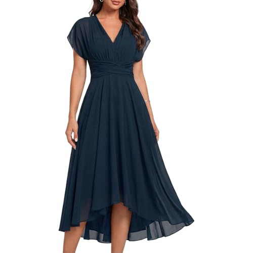 CBZDJX Women's Black Chiffon Dress Ruffle Short Sleeve Formal Dresses 2026 Summer Fashion Sexy Empire Waist Midi Dresses