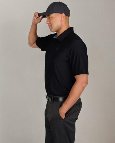 Image of Three Sixty Six Golf Shirts for Men - Dry Fit Short-Sleeve Polo, Athletic Casual Collared T-Shirt Pure Black