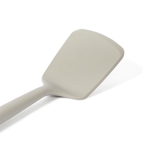 Image of Calphalon Edge Silicone Turner, Flexible Silicone Cooking Spatula with Reinforced Core, Heat-Resistant Nonstick-Safe Turner for Flipping & Cooking, Taupe