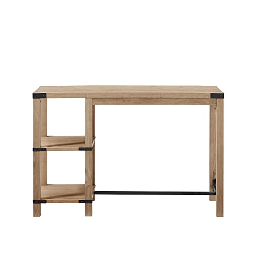 Walker Edison Modern Farmhouse Metal And Wood Kitchen Table Island With Open Storage Shelves, 55 Inch, White Oak #TOP7