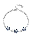 Aliyoham Blue Flower Cubic Zirconia Bracelet for Women, Adjustable
