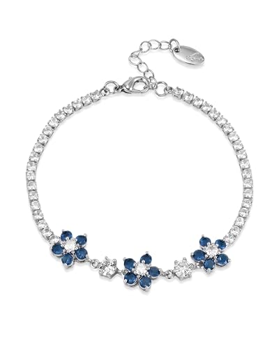 Image of Aliyoham Silver Blue Flower Cubic Zirconia Adjustable Bracelet for Women