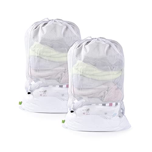 OTraki-2-Pcs-Large-Mesh-Laundry-Bags-24X36-Inch-Heavy-Duty-Drawstring-Laundry-Wash-BagLaundry-Hamper-Liner-Machine-Washable-Storage-Bag-for-Travel-Hotel-Beach-Dont-Drying-Melting-140-176-White OTraki 2 Pcs Large Mesh Laundry Bags 24X36 Inch Heavy Duty Drawstring Laundry Wash Bag,Laundry Hamper Liner Machine Washable Storage Bag for Travel Hotel Beach Don't Drying, Melting 140-176℉ White - Image 1