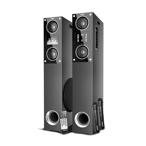 Image of Intex Titan2000 (D) Tower Speaker with Auxiliary, Bluetooth, Deep Bass, 200W Premium Signature Sound, Multiple Connectivity Modes, Master Remote and Sleek Finish (Black)