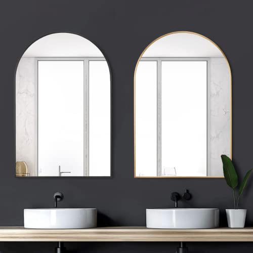 Abswhlm Arched Wall Mirror 24“X36” Wall-Mounted Mirror For Bathroom, Rectangular Aluminum Frame Bathroom Mirror Hangs Horizontal Or Vertical Ideal For Bedroom Living Room, Gold #TOP5