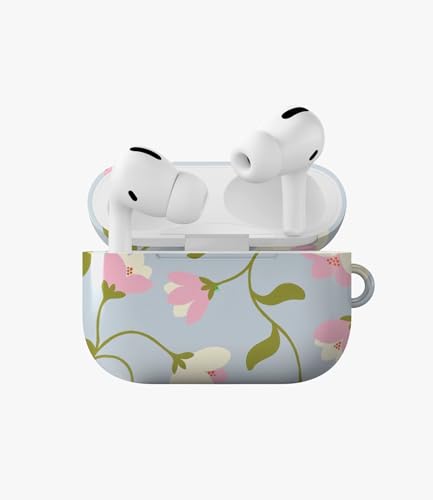 Image of Blush Bloom Sky Glossy Case Compatible with AirPods Pro 1, Cute Light Blue Floral Protective Hard Cover, Aesthetic Spring Flower Earbud Accessories for Women and Girls