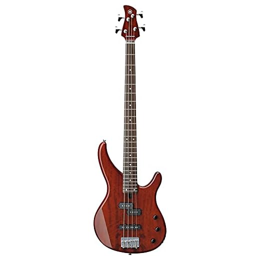 Yamaha TRBX174EW RTB 4-String Electric Bass Guitar with Exotic Wood Top,Root Beer