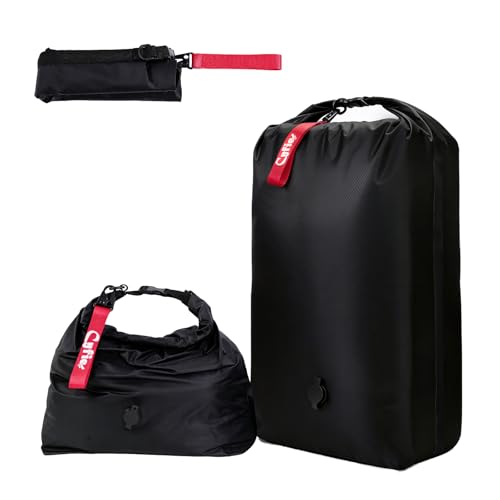 CYFIE Schwarz Wäschesack Reise, Kompressionssack, 70D Nylon | TPU Wasserdicht, Wäschebeutel Reisen Leicht Nassbeutel, Wiederverwendbar, Vakuumbeutel für Kleidung Reise Schwimmen Camping Umzug, M