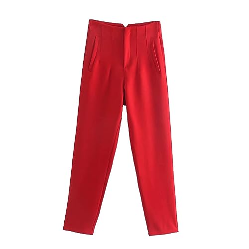 Women's Casual Wide Leg Pants Solid Color High Waisted Button Down Straight Long Trousers Pants Paper Bag Casual