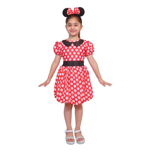 Image of Kaku Fancy Dresses Polyester Minnie Girl Cartoon Costume -Red & White, 3-4 Years