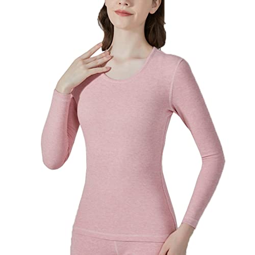 Sous-vêtement thermique femme rose maillot col rond et caleçon long polyester hiver
