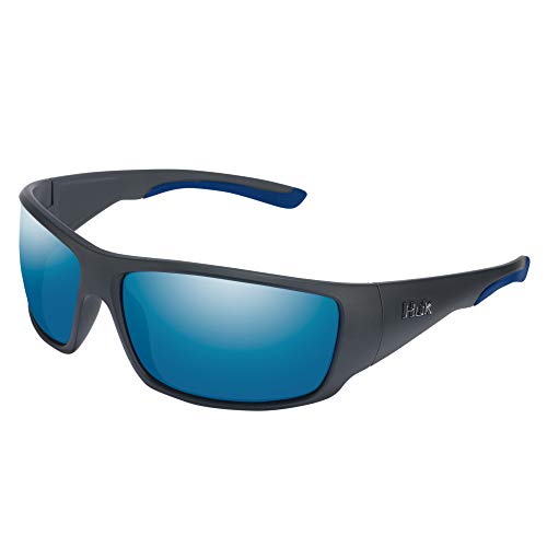 HUK Sunglasses, Polarized Lens Eyewear with Performance Frames, Fishing, Sports & Outdoors Sunglasses, (Spearpoint) Blue Mirror / Matte Black, Medium/Large by HUK - Used condition - US$48.86