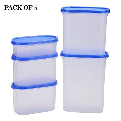 Image of Sulfar Oval Modular Plastic Storage Containers with Lid, Set of 5 (Blue)