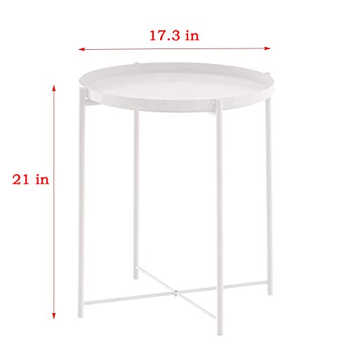 OVICAR Metal Tray End Table, Round Accent Coffee Side Table, Anti-Rust and Waterproof Outdoor Small Side Table, Indoor Modern Sofa Side Table Bedside Table for Living Room Bedroom Balcony (White) - Thumbnail 6