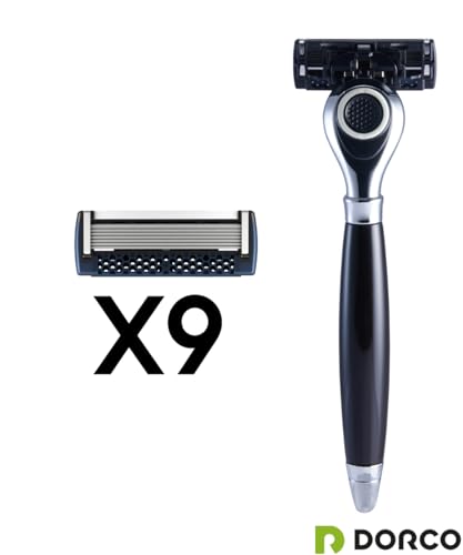 DORCO Pace Classic - Seven Blade Razor System with Pivoting Head and Premium Handle- 9 Pack (1 Handle + 9 Cartridges)