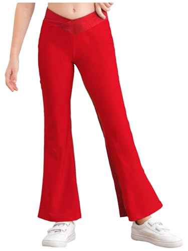 Kids Girls Flare Leggings V Cross High Waist Running Bootleg Flare Pants Bell Bottom Dance Yoga Pants
