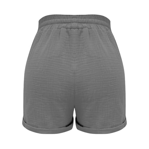 Womens Linen Shorts for Women Drawstring Casual Summer Cotton Beach Vacation Pull On Elastic High Waist Pants with Pockets2