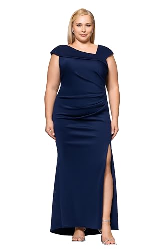 Image of Xscape Women's Long Flower Ilusion Sleeve Off-the-Shoulder Scuba Crepe Gown